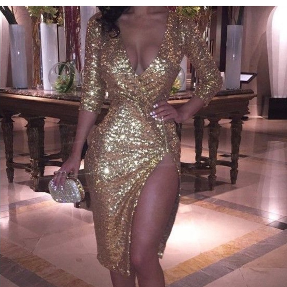 Sparkling Gold Sequin Cocktail Dress